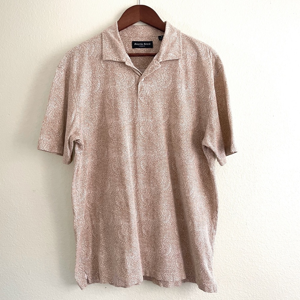 Austin Reed Tan Paisley Short Sleeve Soft Cotton Polo Shirt - Picture 2 of 11